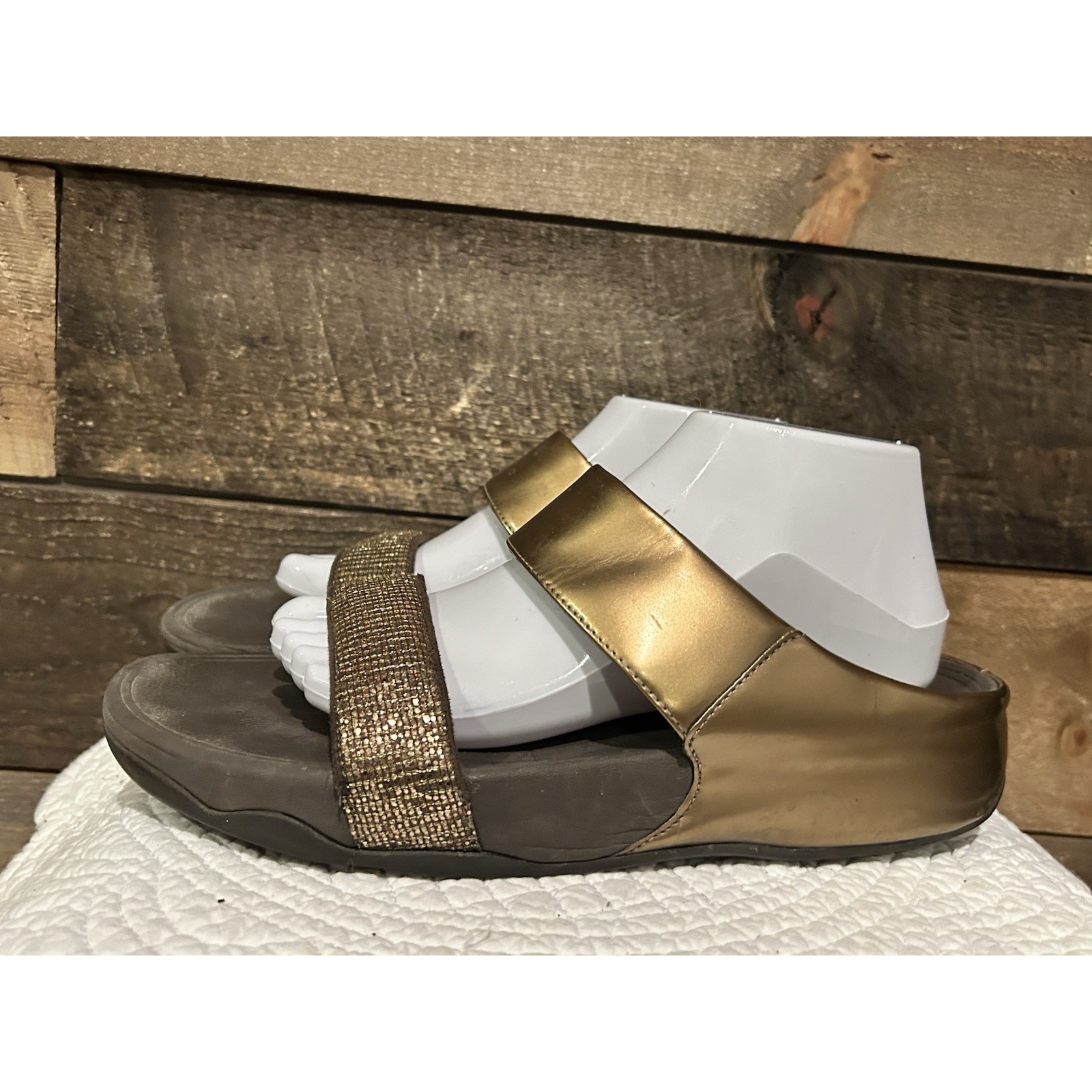 Fitflop Lulu Superglitz Slide Slip On Brown And Bronze Shoes Size 10